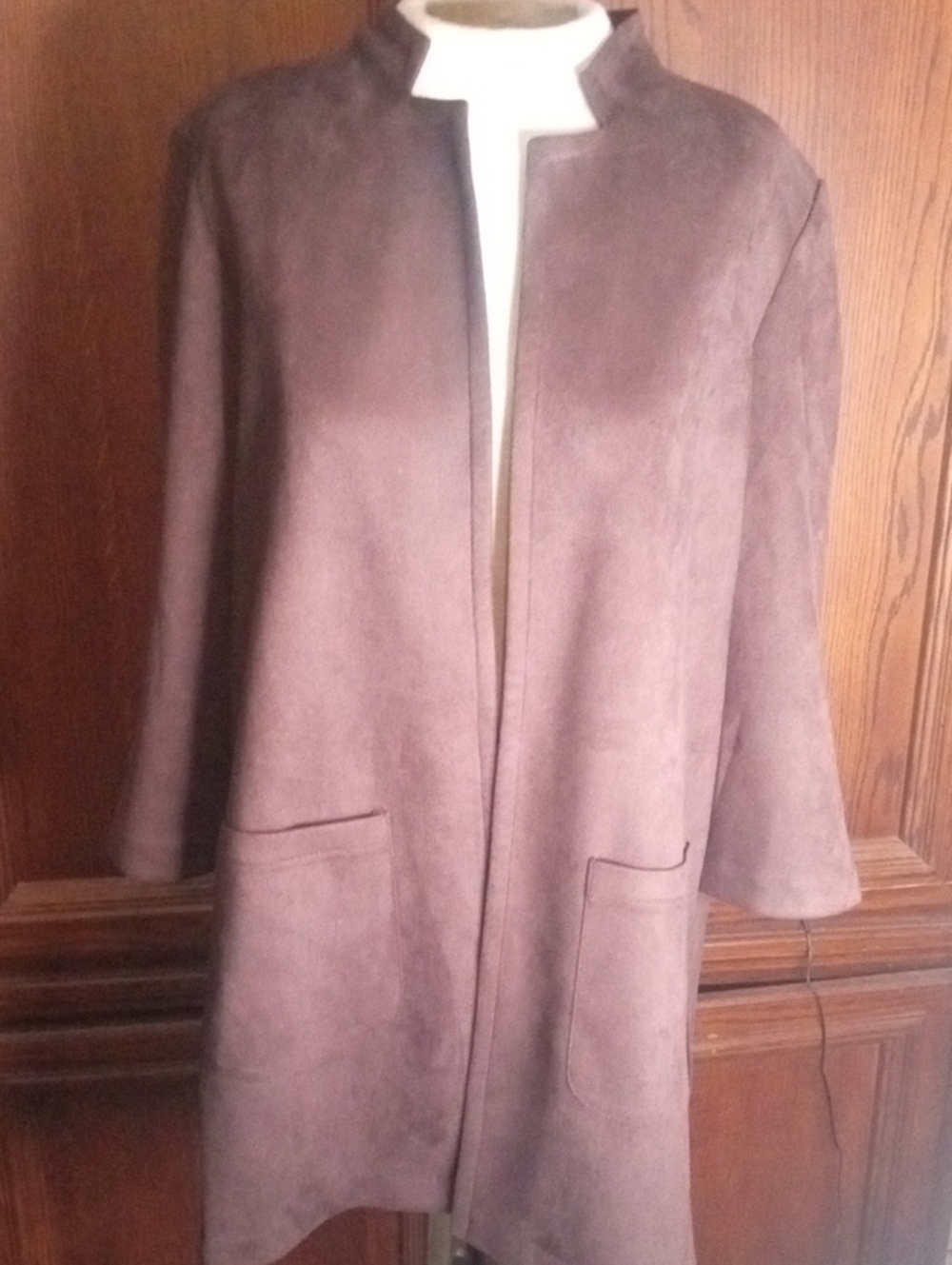 Women's Open Front Faux Suede Blazer - Brown